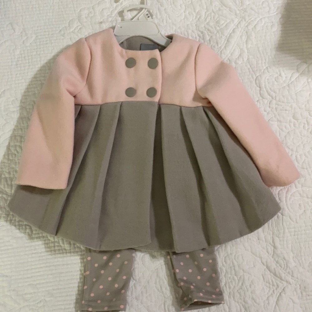 Baby Tahari Coat and pants set pink & gray 12m
